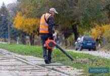 Сквери Камʼянського до випадіння снігу прибрали повітродувками