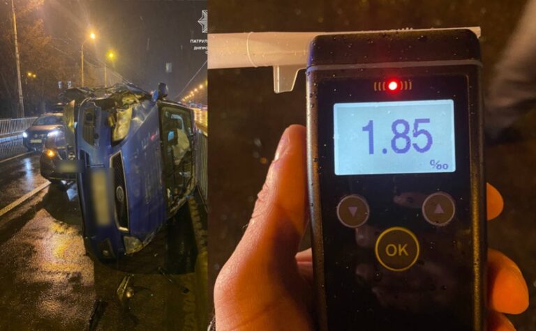 Водій виявився пʼяним: у Дніпрі на Робочій Ford зіткнувся з Nissan та перекинувся на бік