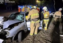 У Запоріжжі водій легкового автомобіля Daewoo не впорався з керуванням та в’їхав в електроопору: кермувальника затисло всередині авто