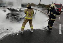 У Києві на Північному мосту під час руху спалахнула автівка (фото)