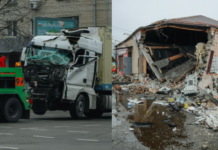 У Дніпрі легковик в’їхав під фуру: вантажівка перекинулася та пошкодила магазин