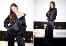 Total black і атлас: дружина Усика показала один із головних модних трендів сезону