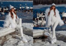 Секрет стильного “луку” Денисенко: біле екохутро і масивні Moon Boots